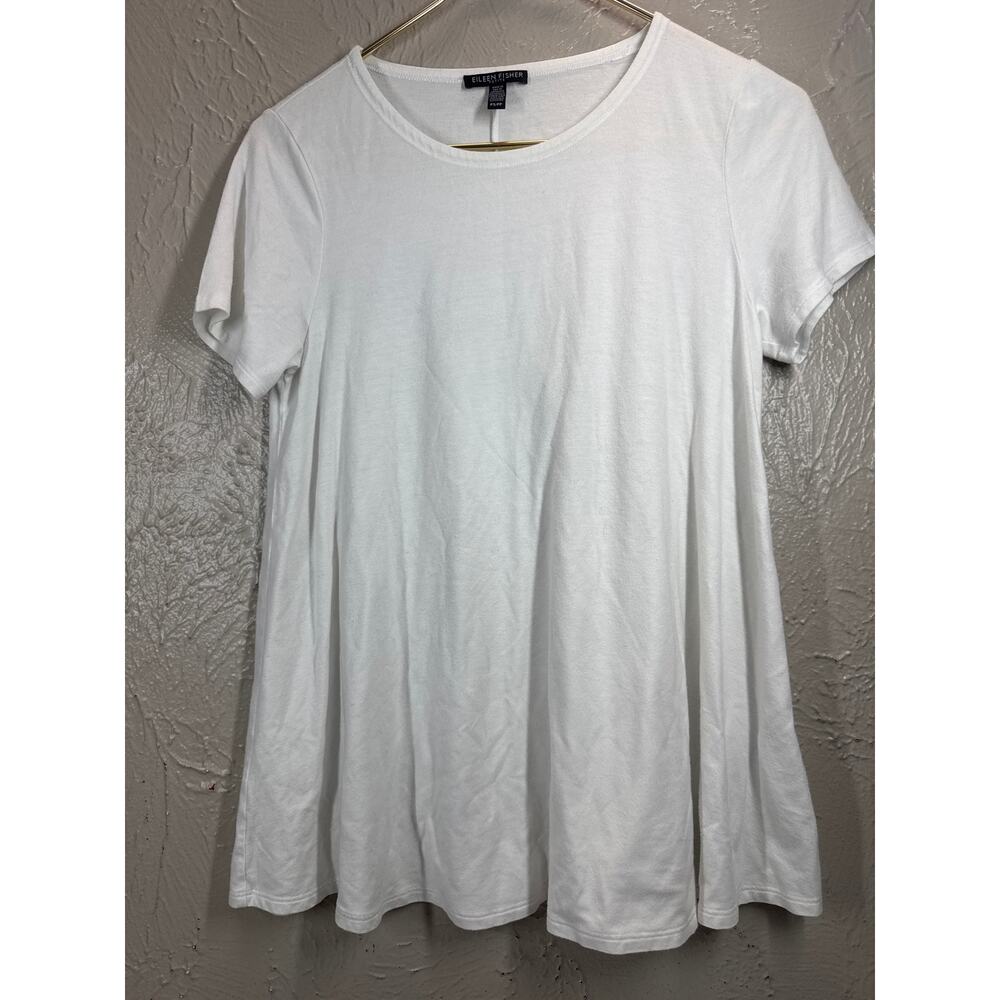 Eileen Fisher Petite Shirt Womens White Tencel Crew Neck‎ Short Sleeve Size PS